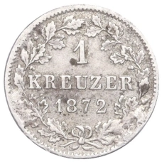 Монета 1 крейцер 1872 года Вюртемберг (аверс)