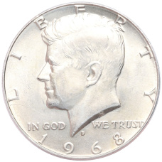 Монета 1/2 доллара (50 центов) 1968 года D США (аверс)