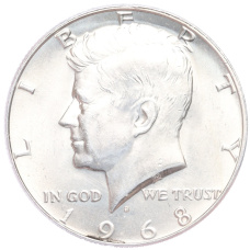 Монета 1/2 доллара (50 центов) 1968 года D США (аверс)