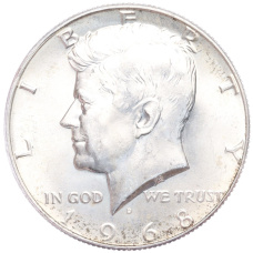 Монета 1/2 доллара (50 центов) 1968 года D США (аверс)