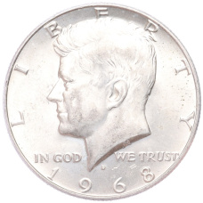 Монета 1/2 доллара (50 центов) 1968 года D США (аверс)