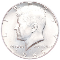 Монета 1/2 доллара (50 центов) 1968 года D США (аверс)