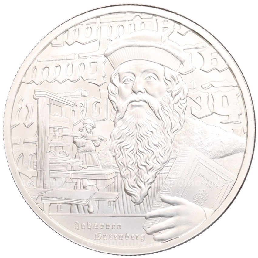 Монета 2 доллара 2024 года Ниуэ «Иконы вдохновения — Иоганн Гутенберг»