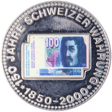 Монета Монетовидный жетон 2000 года Швейцария «150 лет единой денежной системе — 100 франков» (аверс)
