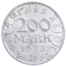 Монета 200 марок 1923 года D Германия (аверс)