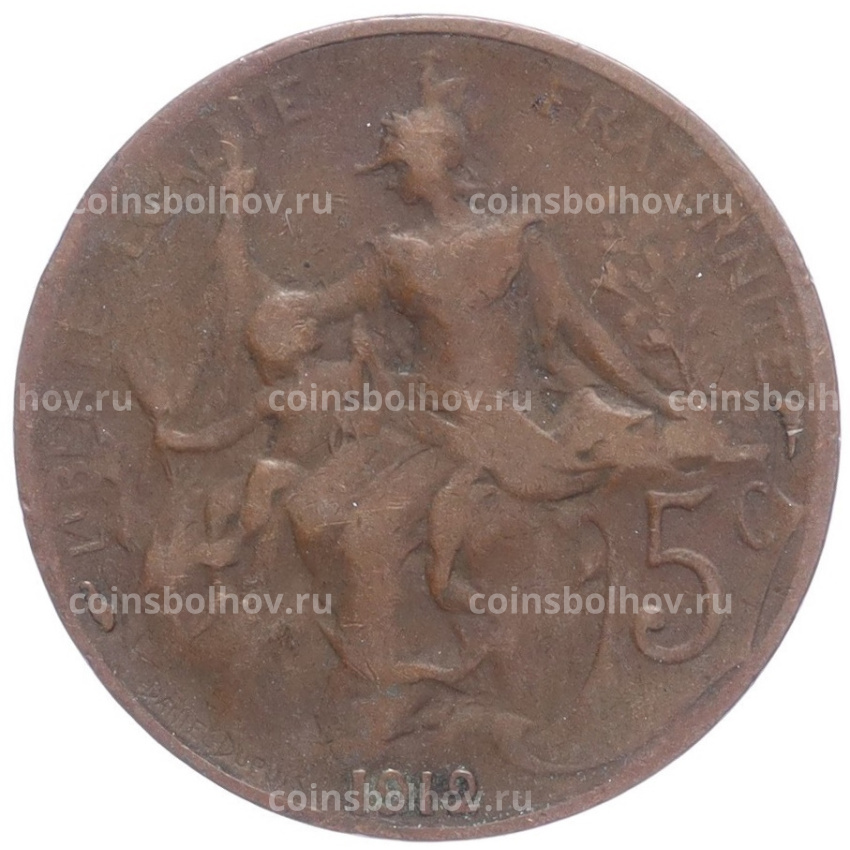 Монета 5 сантимов 1912 года Франция