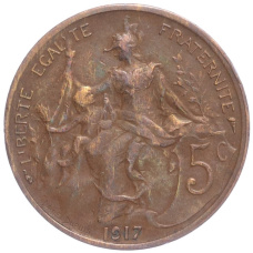 Монета 5 сантимов 1917 года Франция (аверс)