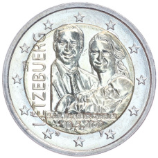 Монета 2 евро 2020 года Люксембург «Рождение наследного Великого Герцога Чарльза» (аверс)