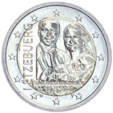 Монета 2 евро 2020 года Люксембург «Рождение наследного Великого Герцога Чарльза» (аверс)