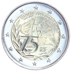 Монета 2 евро 2021 года Франция «75 лет ЮНИСЕФ» (аверс)
