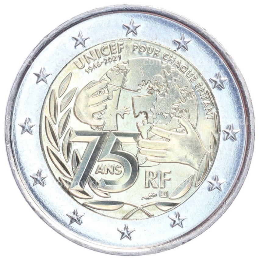 Монета 2 евро 2021 года Франция «75 лет ЮНИСЕФ»