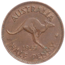 Монета 1/2 пенни 1947 года Австралия (аверс)