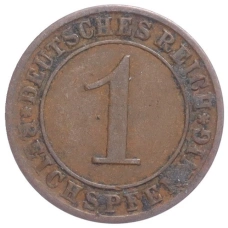 Монета 1 рейхспфенниг 1925 года A Германия (реверс)