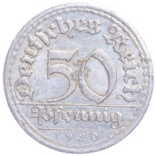 Монета 50 пфеннигов 1920 года E Германия (аверс)