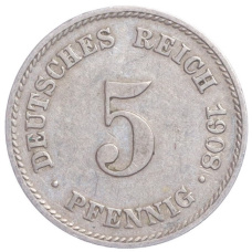 Монета 5 пфеннигов 1908 года E Германия (аверс)