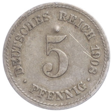 Монета 5 пфеннигов 1908 года A Германия (аверс)