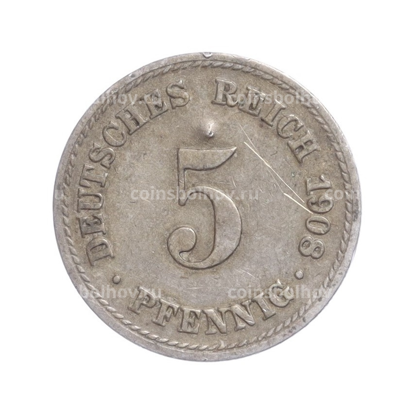 Монета 5 пфеннигов 1908 года A Германия