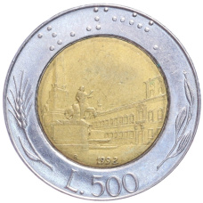 Монета 500 лир 1992 года Италия (аверс)