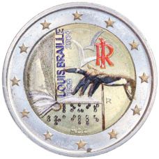 Монета 2 евро 2009 года Италия «200 лет со дня рождения Луи Брайля» (Цветная) (аверс)