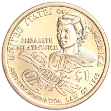 Монета 1 доллар 2020 года D США «Коренные американцы (Сакагавея) — Элизабет Ператрович и Закон о борьбе с дискриминацией 1945 года» (аверс)