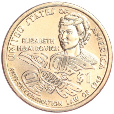 Монета 1 доллар 2020 года D США «Коренные американцы (Сакагавея) — Элизабет Ператрович и Закон о борьбе с дискриминацией 1945 года» (аверс)