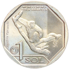 Монета 1 соль 2019 года Перу «Желтохвостая обезьяна (Lagothrix flavicauda)» (аверс)