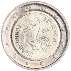 Монета 2 евро 2021 года Эстония «Финно-угорские народы» (аверс)