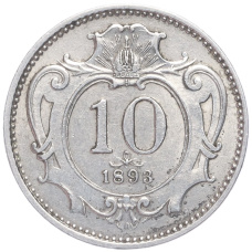 Монета 10 геллеров 1893 года Австрия (аверс)