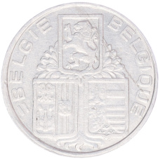 Монета 5 франков 1938 года Бельгия Надпись «BELGIE — BELGIQUE», гурт с изображением короны (реверс)