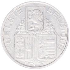 Монета 5 франков 1938 года Бельгия Надпись «BELGIE — BELGIQUE», гурт с изображением короны (реверс)