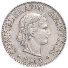 Монета 10 раппенов 1915 года Швейцария (аверс)