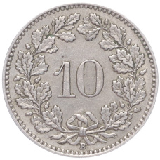 Монета 10 раппенов 1915 года Швейцария (реверс)