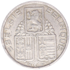 Монета 5 франков 1938 года Бельгия Надпись «BELGIE — BELGIQUE», гурт с изображением звезды (реверс)