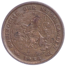 Монета 1/2 цента 1936 года Нидерланды (аверс)