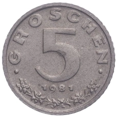 Монета 5 грошей 1981 года Австрия (аверс)