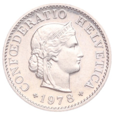 Монета 5 раппенов 1978 года Швейцария (аверс)