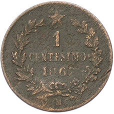 Монета 1 чентезимо 1867 года M Италия (аверс)