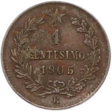 Монета 1 чентезимо 1905 года Италия (аверс)