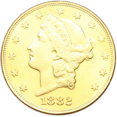 Монета 20 долларов 1882 года S США (аверс)
