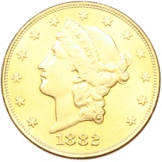 Монета 20 долларов 1882 года S США (аверс)