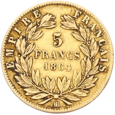 Монета 5 франков 1864 года BB Франция (аверс)