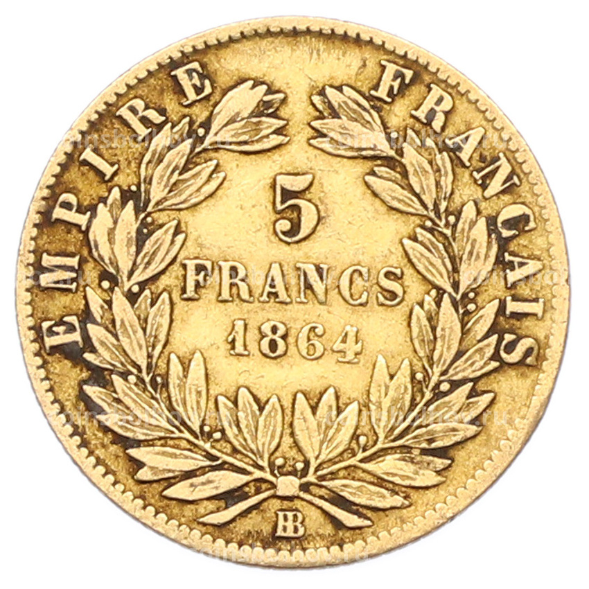 Монета 5 франков 1864 года BB Франция
