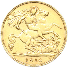 Монета 1/2 соверена 1914 года Великобритания (Георг V) (аверс)