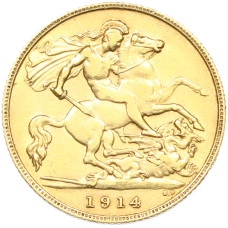 Монета 1/2 соверена 1914 года Великобритания (Георг V) (аверс)