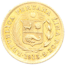 Монета 1/5 либры 1913 года Перу (аверс)