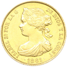 Монета 100 реалов 1861 года Испания (аверс)