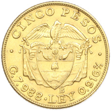 Монета 5 песо 1919 года Колумбия (реверс)