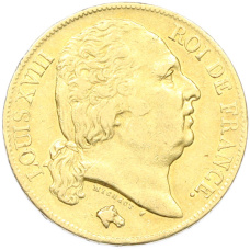 Монета 20 франков 1818 года A Франция (реверс)