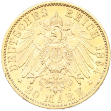 Монета 20 марок 1894 года F Германия (Вюртемберг) (реверс)