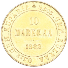 Монета 10 марок 1882 года Русская Финляндия (аверс)